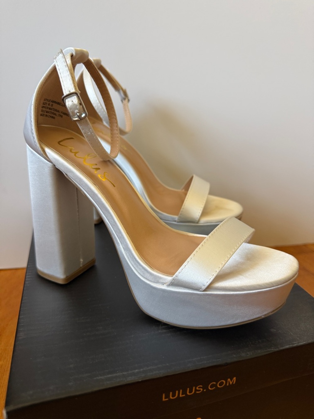Lulu's Pearl Satin Platform Block Heel Sandals